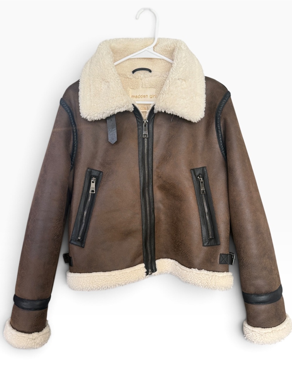 NWOT Madden Girl Brown Faux-Shearling Aviator Jacket